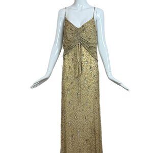 badgley mischka vintage yellow gold embellished maxi dress evening gown